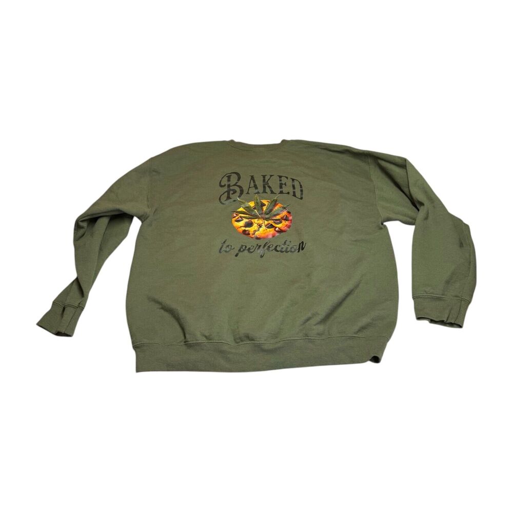 Gildan Sweatshirt Men's XL Olive Green Fleece Lined Baked To Perfection Pullover - Picture 3 of 8
